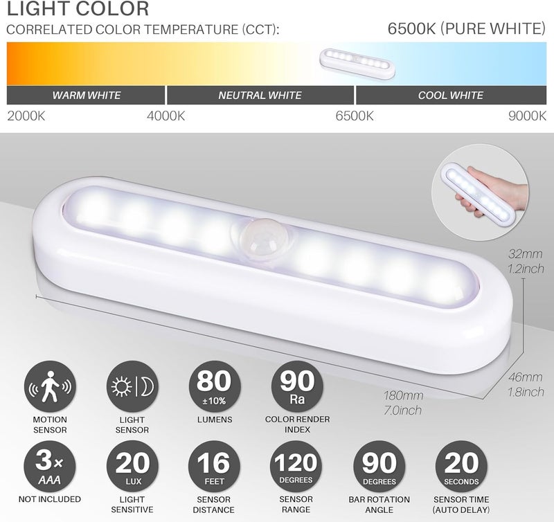 STAR-SPANGLED 3 Pack 7” Motion Sensor Lights Indoor Battery Operated, Stick on LED Light for Closet, Stairs, Under Cabinet, Cool White - Image 4